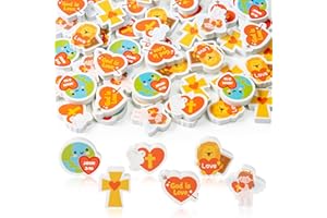 Yopyame 60PCS Valentine’s Day Bible Mini Eraser for Kids Bulk God is Love Cartoon Assorted Novelty Pencil Eraser Cute Puzzle Eraser Desk Pet Classroom Prize Student Reward Gift Filling Party Favors