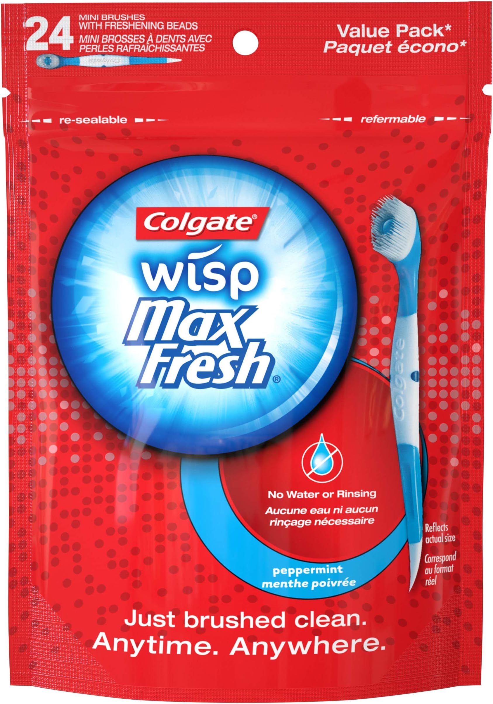 Colgate Max Fresh Wisp Disposable Mini Toothbrush, Peppermint - 24 Count
