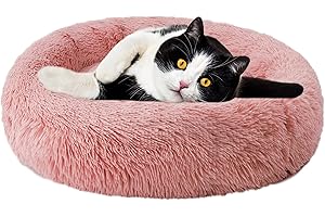 Aurako Cat Bed Dog Bed Round Cushion Pet Bed Mat Ultra Soft Plush Donut Sofa Comfortable Pillow Machine Washable Pet Cuddle Beds for Kitten Small Medium Large Dogs Cats 20" Rose Red