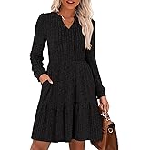 ANRABESS Long Sleeve Dress for Women Fall Fashion Outfits 2025 Casual V Neck Rib Knit Babydoll Sweater Dresses with Pockets