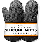 BPA-Free Silicone Oven Mitts Ultra Heat Resistant up to 500°F - Oven Mitts with Thick Cotton Liner - Long Slip Resistant Pot 