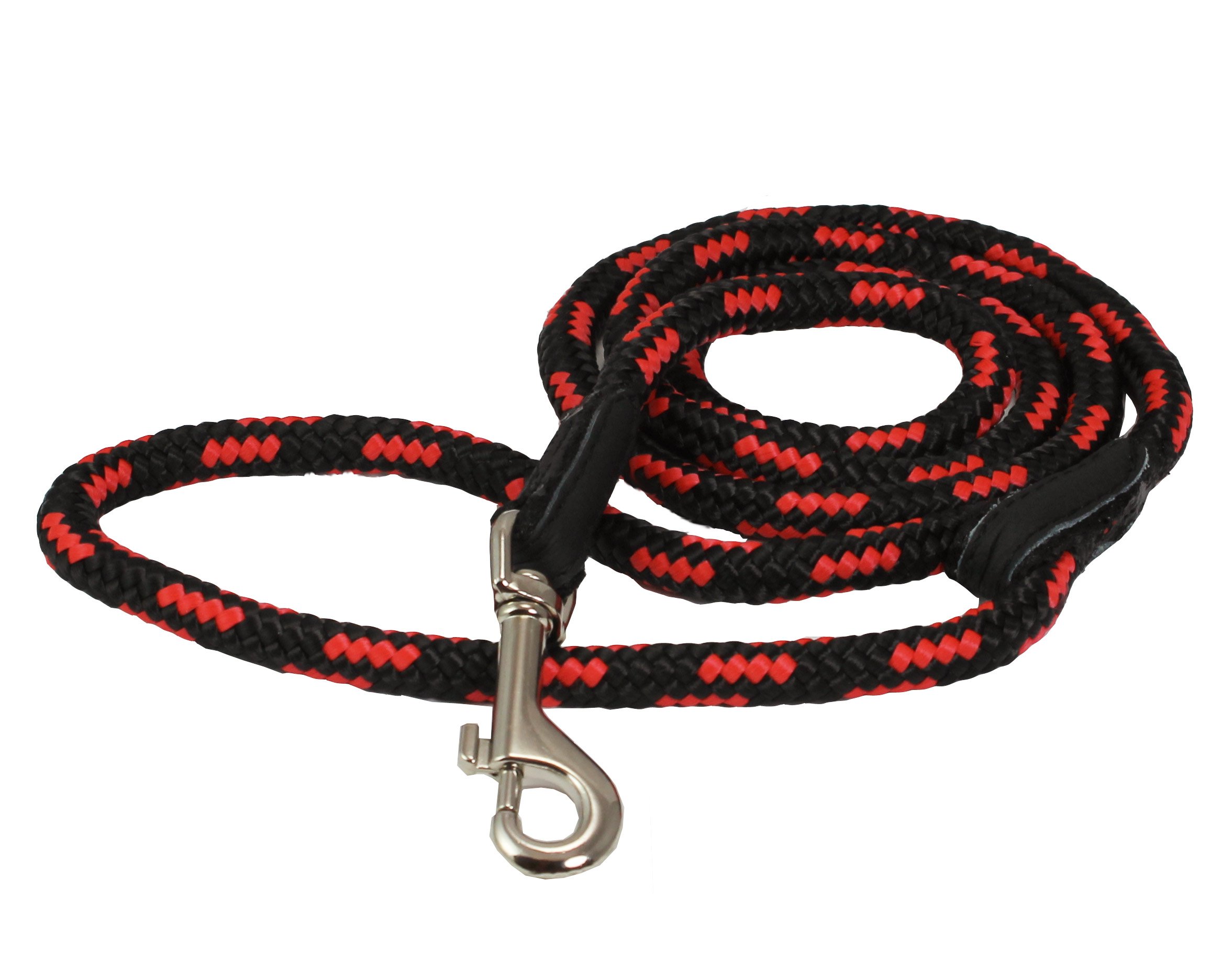 Dogs My Love 6ft Long Braided Rope Dog Leash Red with Black 6 Sizes (XSmall: 6ft Long; 0.25" Diam (6mm))