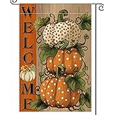 Welcome Fall Garden Flag Polka Dot Pumpkin Small Flags for Outside, 12x18 Inch Leave Double Sided Burlap Autumn Thanksgiving Harvest Party Farmhouse Outdoor Yard Lawn Decoration