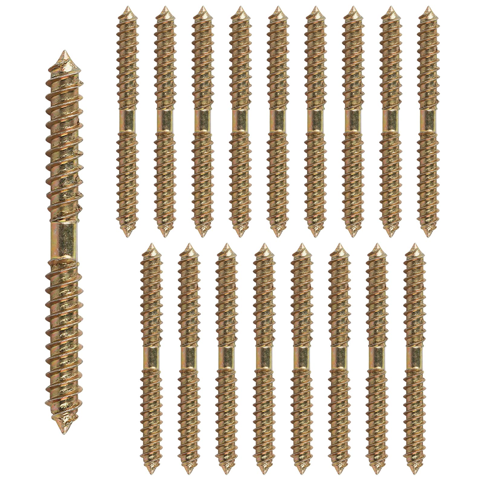 16 PCS Double Ended Screws, 60mm Tapping Thread Wood to Wood Dowel Screws Double Threaded Hanger Bolts for Furniture Fixing Dowel Woodworking Connector