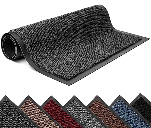 Lexell Non-Slippery Heavy Duty Door Mats – Large & Stylish Washable Rubber Doormats for Indoor & Outdoor – Perfect Dust Grabbing Floor Mat (Anthracite-waved, 40 x 60 cm)