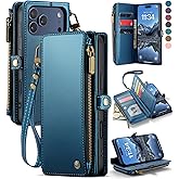 Defencase Compatible with iPhone 17 Pro Case Wallet with RFID Blocking Card Holder for Women Men, Fashion PU Leather Magnetic Snap Flip Zipper Strap Wallet Phone Case for iPhone 17 Pro 6.3", Dark Blue