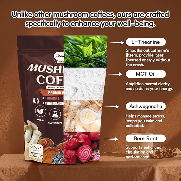 VITAROAST (60 SERVINGS)(2 FOR 1 PROMO) PREMIUM 10 IN 1 ORGANIC MUSHROOM INSTANT ARABICA COFFEE FOR FOR FOCUS, ENERGY, CLARITY