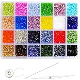 Tibaoffy Size 11/0 Crafts Glass Bugle Beads 2.2x2mm Bugle Beads Beading Needles with Organizer Box for Jewelry Making (24 Assorted Multicolor Set, Total About 21600pcs)