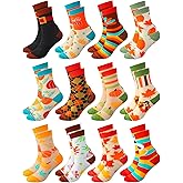 Glitopper 12 Pairs Christmas Socks Novelty Santa Snowman Reindeer Snowflakes Xmas Crew Sock Gifts for Women Men