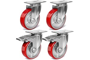 ZDNEY 4 Inch Heavy Duty Casters, Swivel Caster Wheels, Polyurethane on Steel Wheel- Casters Set of 4 with 2000 lb Capacity, Caster Wheels for Furniture Workbench Cart (2 Brake & 2 Swivel)