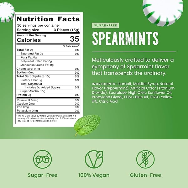 CAMBIE SUGAR FREE HARD CANDY, 1 LB OF SUGAR FREE CANDY INDIVIDUALLY WRAPPED, SPEARMINT