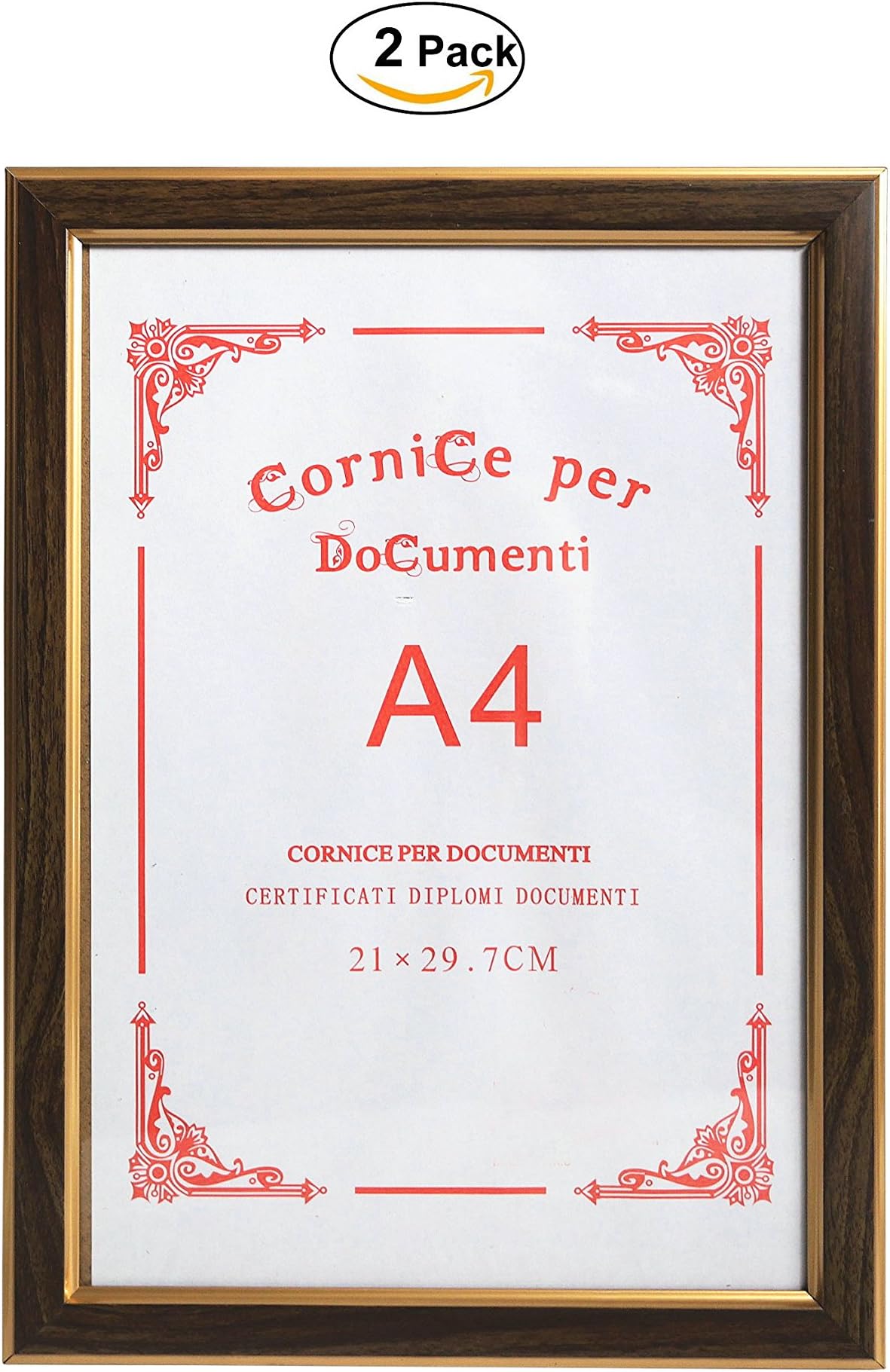 GUTEINTE A4 Frame for Photos/Certificates, 21 x 29.7 cm - Photo Mount 15 x 20 cm Included, 2 Pack Marrone Con Oro