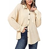OLICE Women's Fall Waffle Knit Long Sleeve Shirt Loose Casual Knit Top with Pockets 2025 Button Down Cardigan Jacket