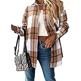 StunShow Women Plaid Shirt Button Down Flannel Shacket Long Sleeve Coat Jacket Tops Trendy 2025