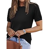Zeagoo Womens Summer Short Sleeve Tops Crew Neck Lightweight Pullover Sweaters Loose Dressy Casual Blouse Basic Clothes