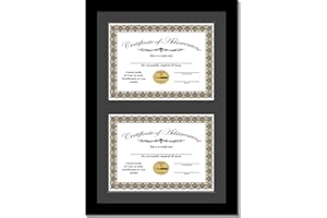 Creative Picture Frames 14"x20" Black Double Diploma Frame with Black Matting Holds Two 8.5 x 11 -inch Media and Installed Wall Hangers