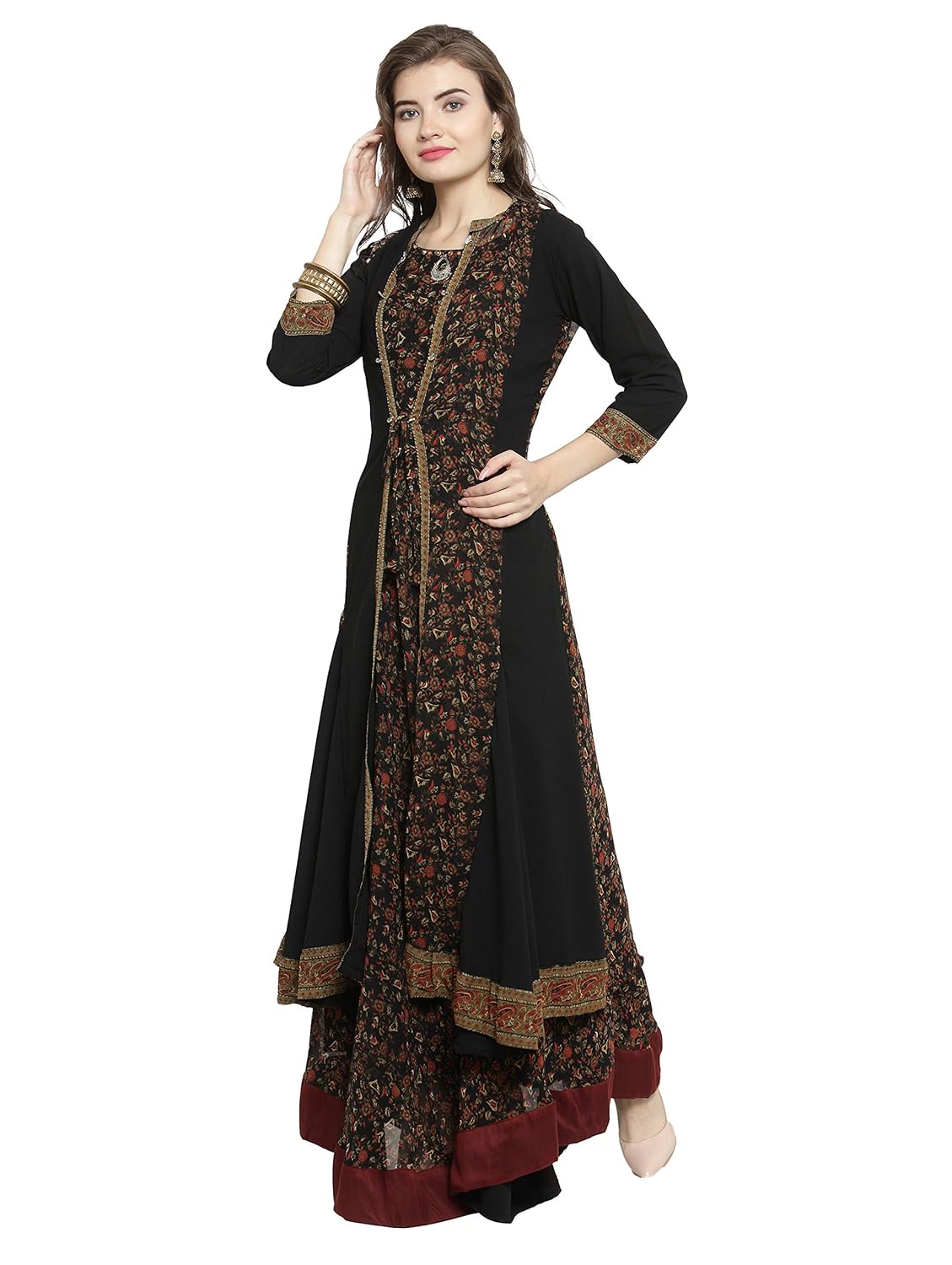 kvsfab georgette floral print flared dress [kvskr1126mrli]