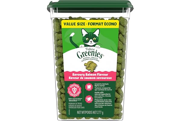 GREENIES Feline Natural Dental Care Salmon Flavour Cat Treats - with Natural Ingredients - for Adult Cats of All Breeds, 227g