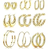 ORAZIO Gold Plated Chunky Hoop Earrings Set for Womens Trendy Silver Dainty Huggie Stacks Lightweight Hoops Earring Tarnish Free Jewelry for Women