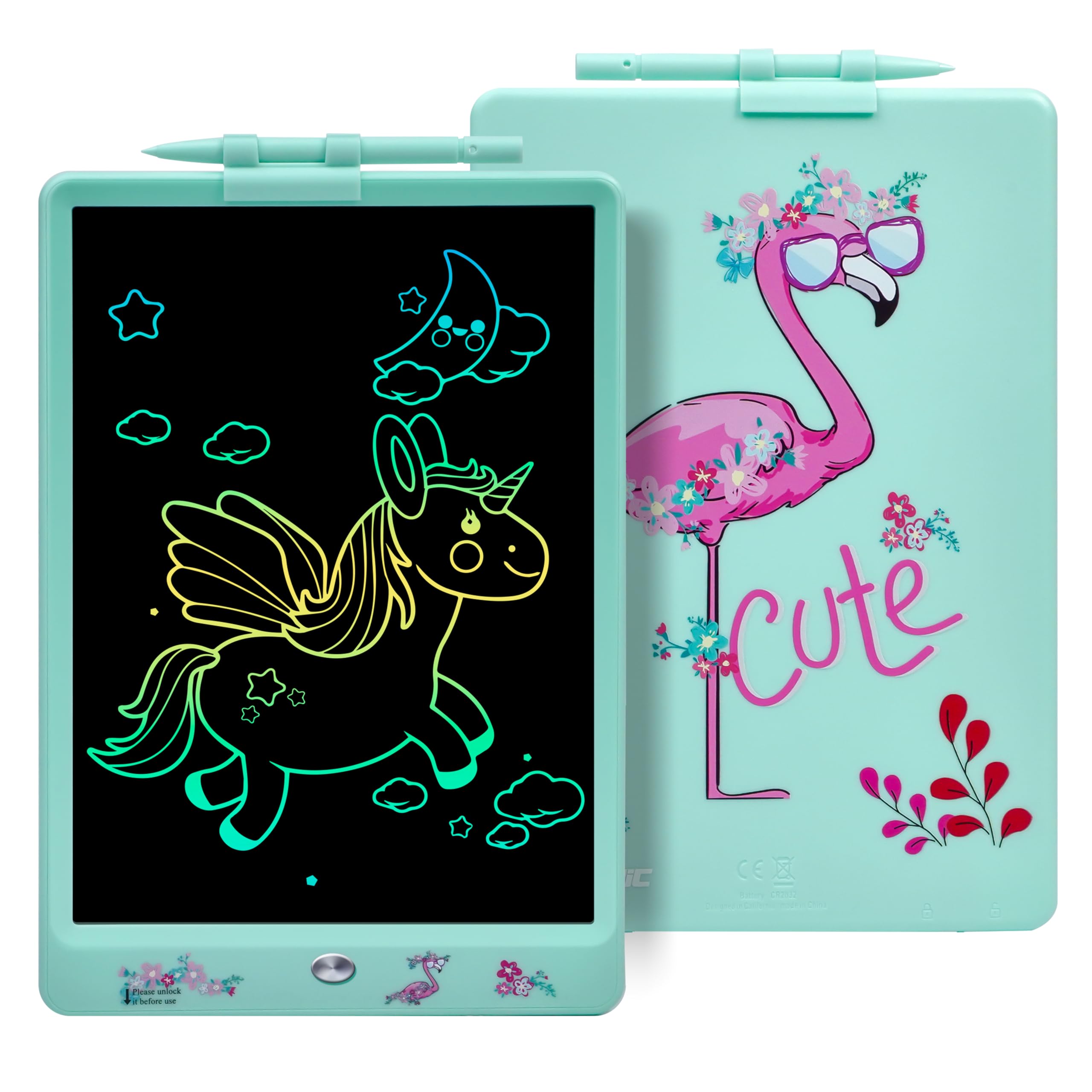 DYNASONIC Flamingo Kids Writing Tablet, 10 Inch LCD Drawing Board, Magnetic Whiteboard, Toy for 2-8 Years Old, Pink