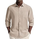 PJ PAUL JONES Men's Casual Button Down Shirts Long Sleeve Linen Beach Wedding Shirt Summer Vacation Shirt for Men
