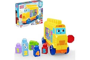 MEGA BLOKS First Builders Toddler Block Toys Set, Build & Count Bus 45 Pieces, Learn Numbers and Counting, Yellow, Ages 1+ Ye