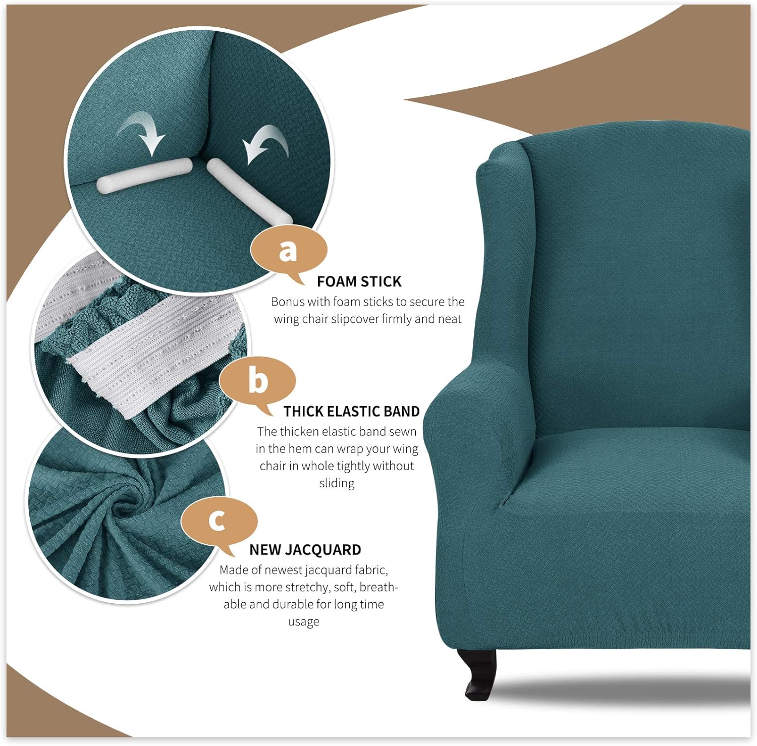JIVINER Super Stretch Wingback Chair Slipcover 1-Piece Soft Spandex Jacquard Wing Chair Cover Living Room Slipcovers for Wingback Chairs with Foam Rods (Wingback Chair, Peacock Blue): Home & Kitchen