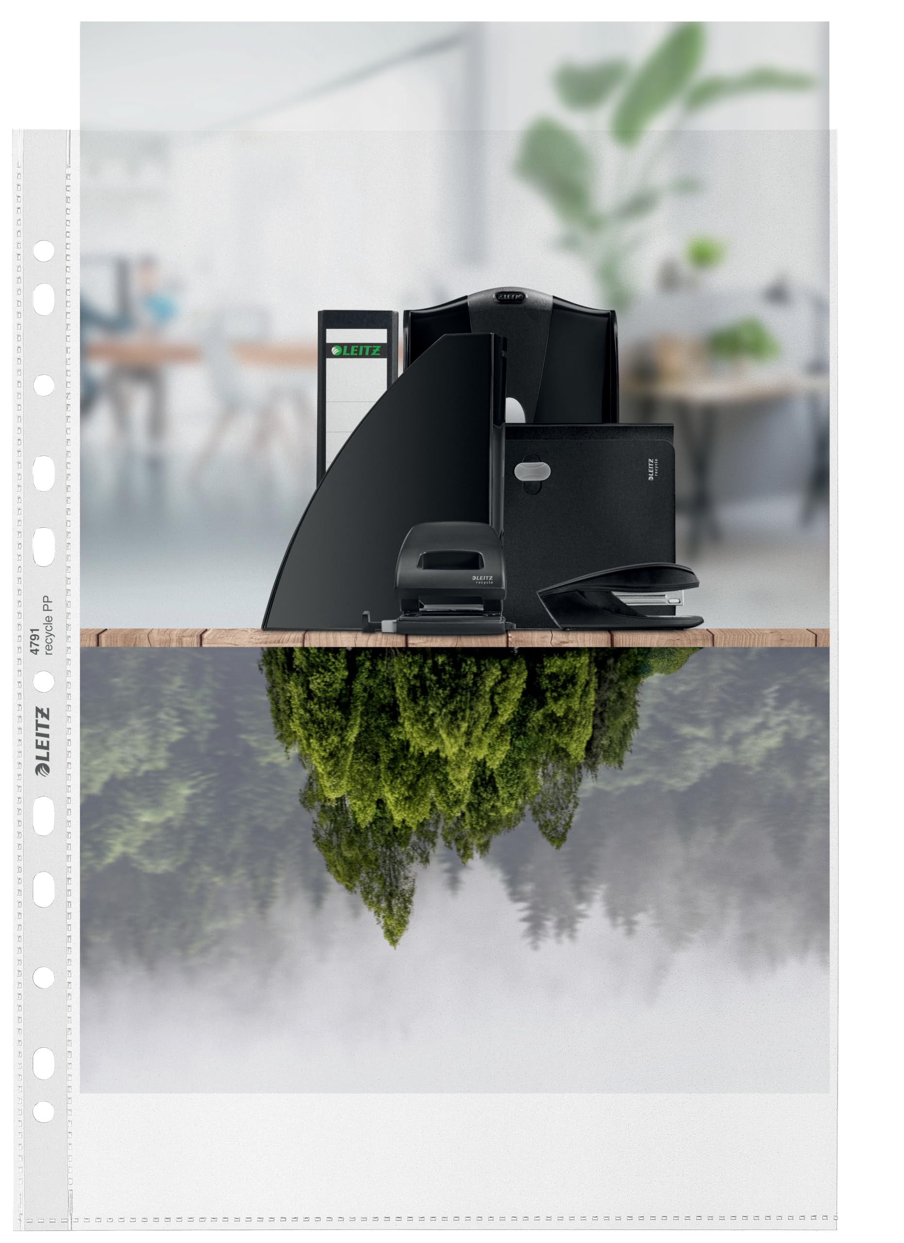 Leitz A4 Pockets, Pack of 25, Punched Plastic Sleeves, Embossed Mat Surface, 100 Micron Thick, 100% Recyclable, Eco Friendly, Recycle Range, 47913003, Clear — image 1