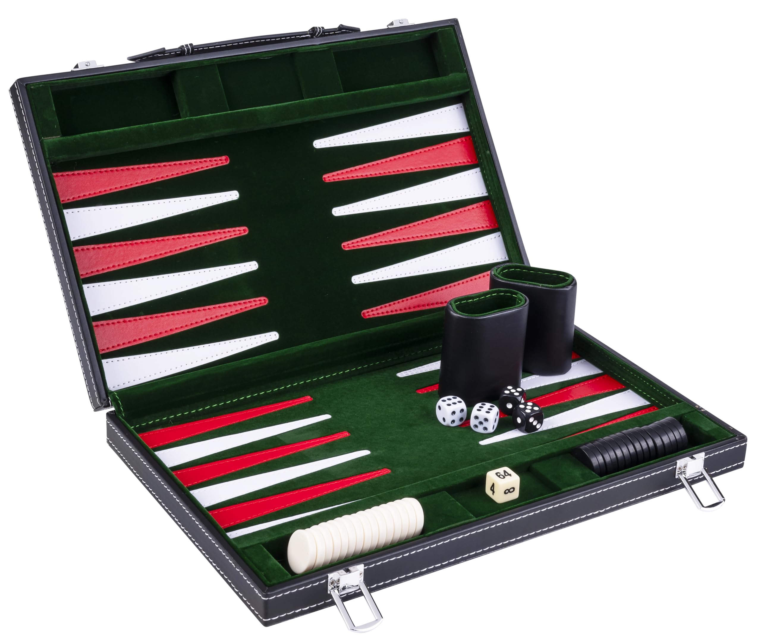Engelhart- 250517 - Backgammon 15"- Open: 36 x 48 cm - inlaid velvet and stitching leatherette playing field in attache case