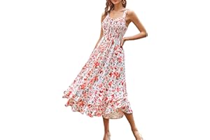 GRACE KARIN Women's 2024 Summer Floral Boho Dress Square Neck Strapped Swing A Line Beach Long Maxi Dress