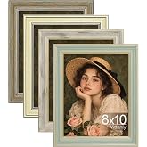 Vittanly 8x10 Picture Frames Set of 4, Vintage Photo Frames, Multicolour | Display 5x7 Pictures with Mat or 8x10 without Mat, Rustic Frames Covered by Plexiglass, Wall &amp; Tabletop Farmhouse Home Decor