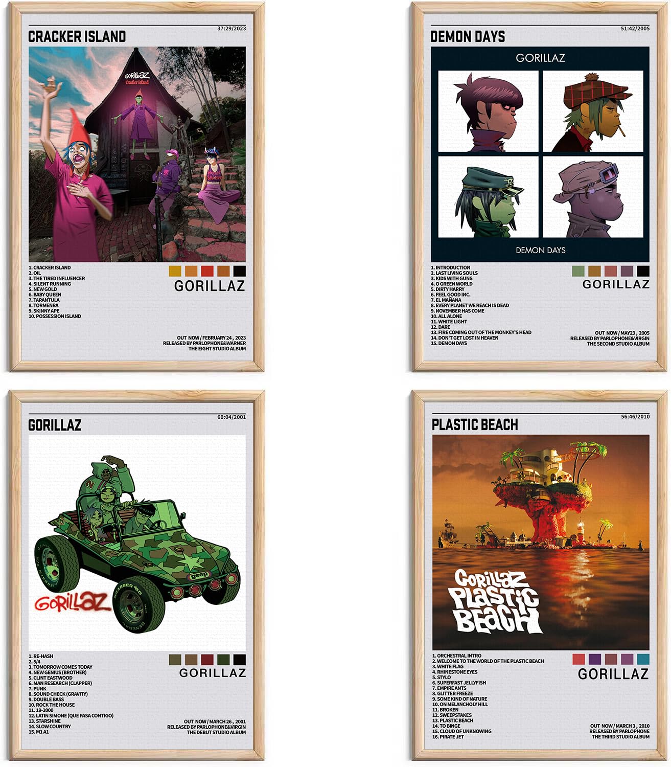 omle Gorillaz Music Album Cover HD Prints Canvas Wall Art Set of 4 for Living Room Bedroom Music Classroom Posters Girls Wall Decor Art 8x12 inch Unframed