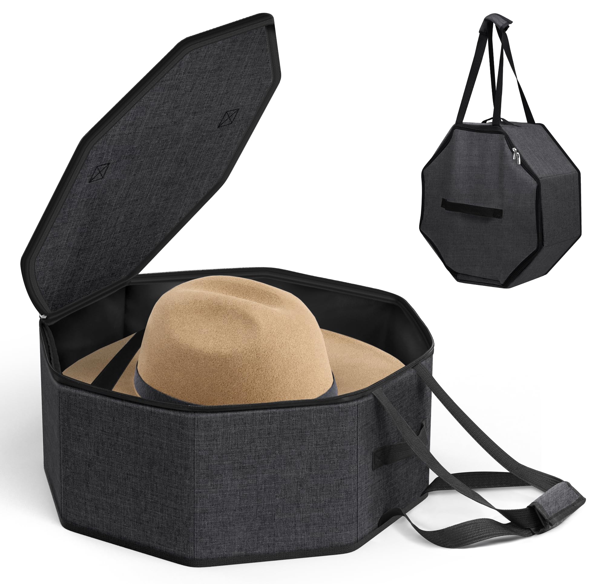 Photo 1 of SLEEPING LAMB Hat Box for Travel and Storage, Collapsible Cowboy Cap Organizer for Closet with Handles, Hat Boxes for Men and Women Storage Large Cap Case Carrier with Cardbord, Black