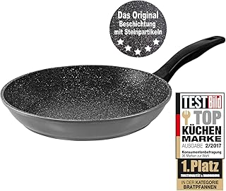 STONELINE Bratpfanne 24 cm, auch für öl-und fettfreies Braten, kratzfeste Antihaftbeschichtung mit echten Steinpartikeln, Induktionspfanne Kochgeschirr, Aluguss, Grau