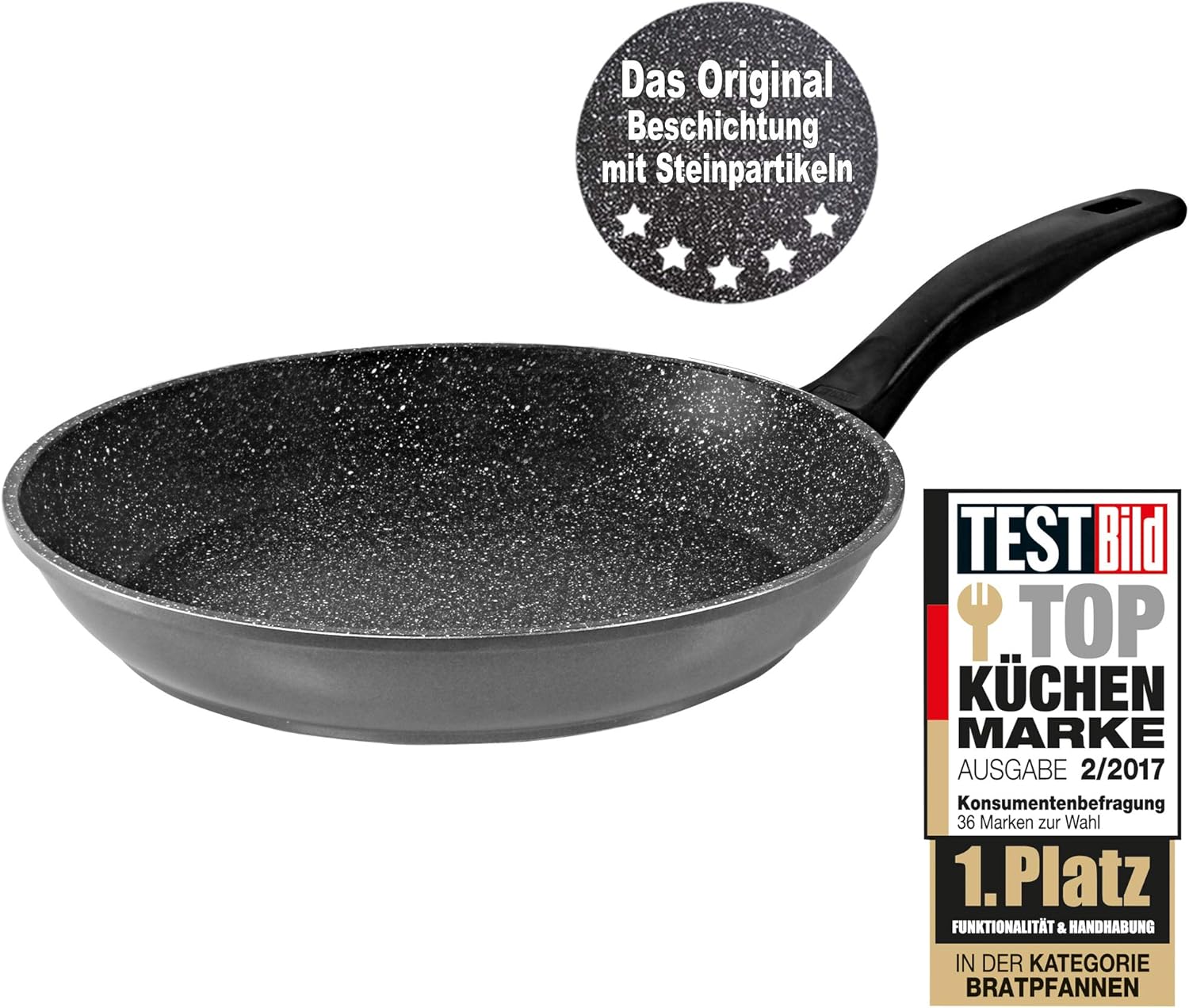 STONELINE Bratpfanne 24 cm, auch für öl-und fettfreies Braten, kratzfeste Antihaftbeschichtung mit echten Steinpartikeln, Induktionspfanne Kochgeschirr, Aluguss, Grau