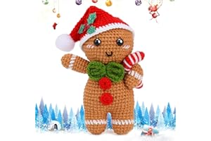 Pnytty Christmas Ginger Bread Man Crochet Kits for Beginners Adults, Crochet Starters Kit with Step-by-Step Video Tutorials,Easy Complete Craft Kniting Kit with Crochet Hooks Yarns for DIY Gift Craft