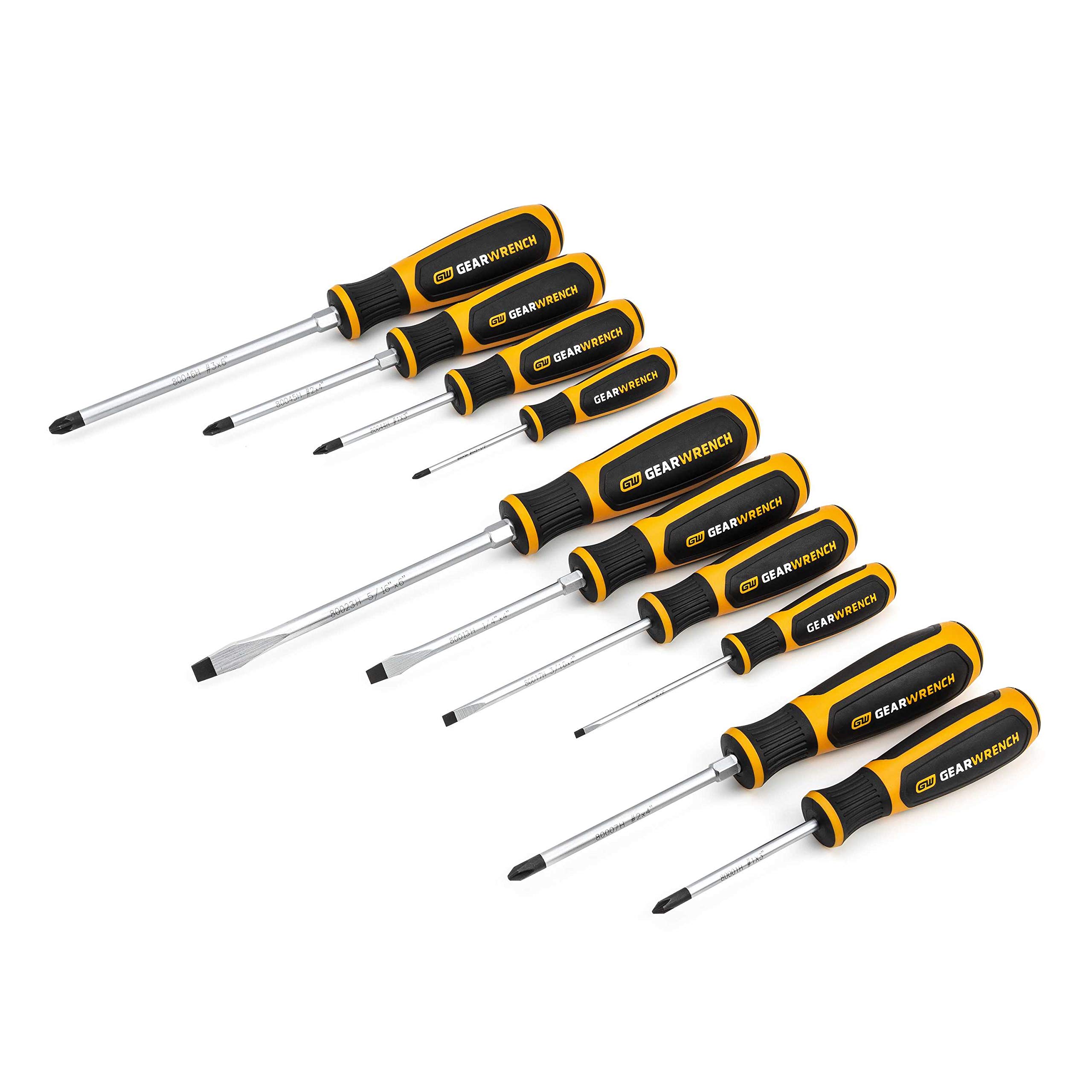 GEARWRENCH 10 Pc. Phillips/Slotted/Pozidriv Dual Material Screwdriver Set - 80060H