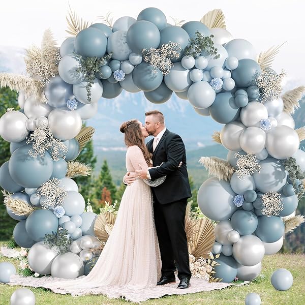 130PCS DUSTY BLUE BALLOON ARCH KIT, DUSTY LIGHT BLUE PEARL WHITE BALLOONS FOR BABY SHOWER BRIDAL SHOWER WEDDING BIRTHDAY PARTY DECORATIONS