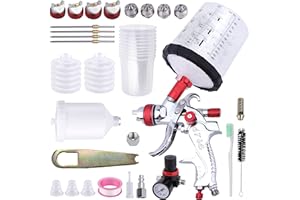 Zeinlenx HVLP Spray Gun with 10Pcs 600ML Disposable Paint Cups, Automotive Gravity Feed Spray Gun Kit with 4 Nozzles,1.4/1.7/2.0/2.5mm, Sprayer Gun with Air Compressor Regulator for Auto Paint (RED)