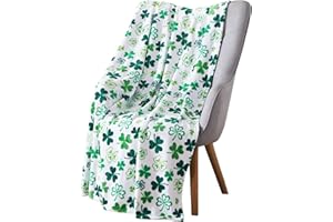 SERAFINA HOME St. Patrick's Day Soft Throw Blanket: Greens of Ireland Clovers and Shamrocks Design (Shamrock Shenanigans)