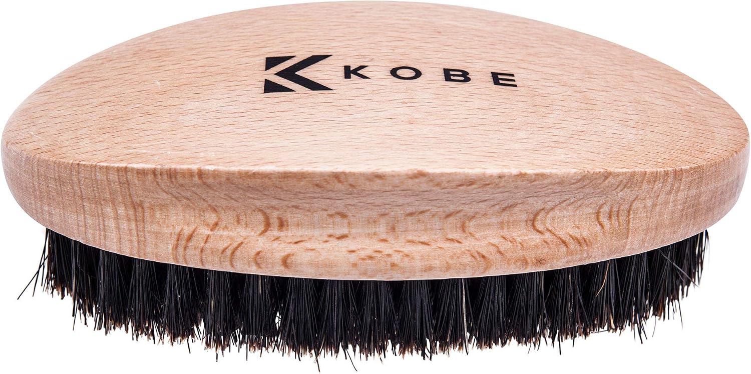 Kobe Palm Men's Military Style Boar Bristle Hair Brush/Beard Brush, Hand Sized Beard Brush for Men, Perfect for Beard Care
