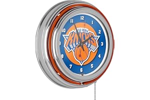 TRADEMARK GLOBAL New York Knicks NBA Chrome Double Ring Neon Clock
