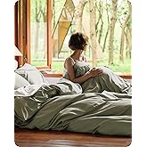Bedsure Cotton Duvet Cover Queen Size, Cotton & Rayon Derived from Bamboo Blend Duvet Cover Set for Hot Sleepers,Ultra-Soft, Breathable & Lightweight Home Bedding for All Seasons (Sage Green,90"x90")
