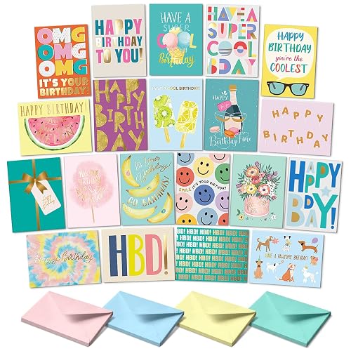 Sweetzer & Orange Happy Birthday Cards with Envelopes & Assortment Box. Variety Set of 20 Assorted Birthday Cards with Envelopes, Perfect Bulk Pack for Celebrations, Special Occasions, Friends