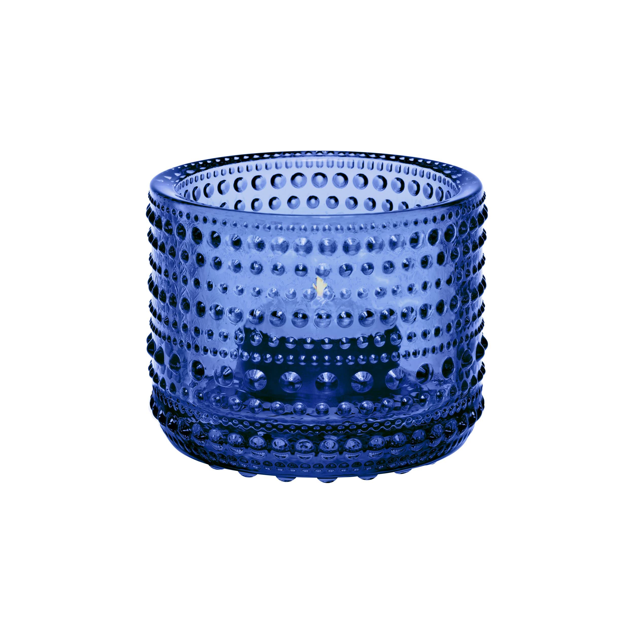 Iitala Kastehelmi 1066662 Hand Blown Glass Tealight Holder Ultramarine Blue 6.4 x 7.6 cm