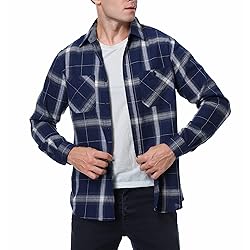 Damipow Flannel Shirt for Men Button Down Long