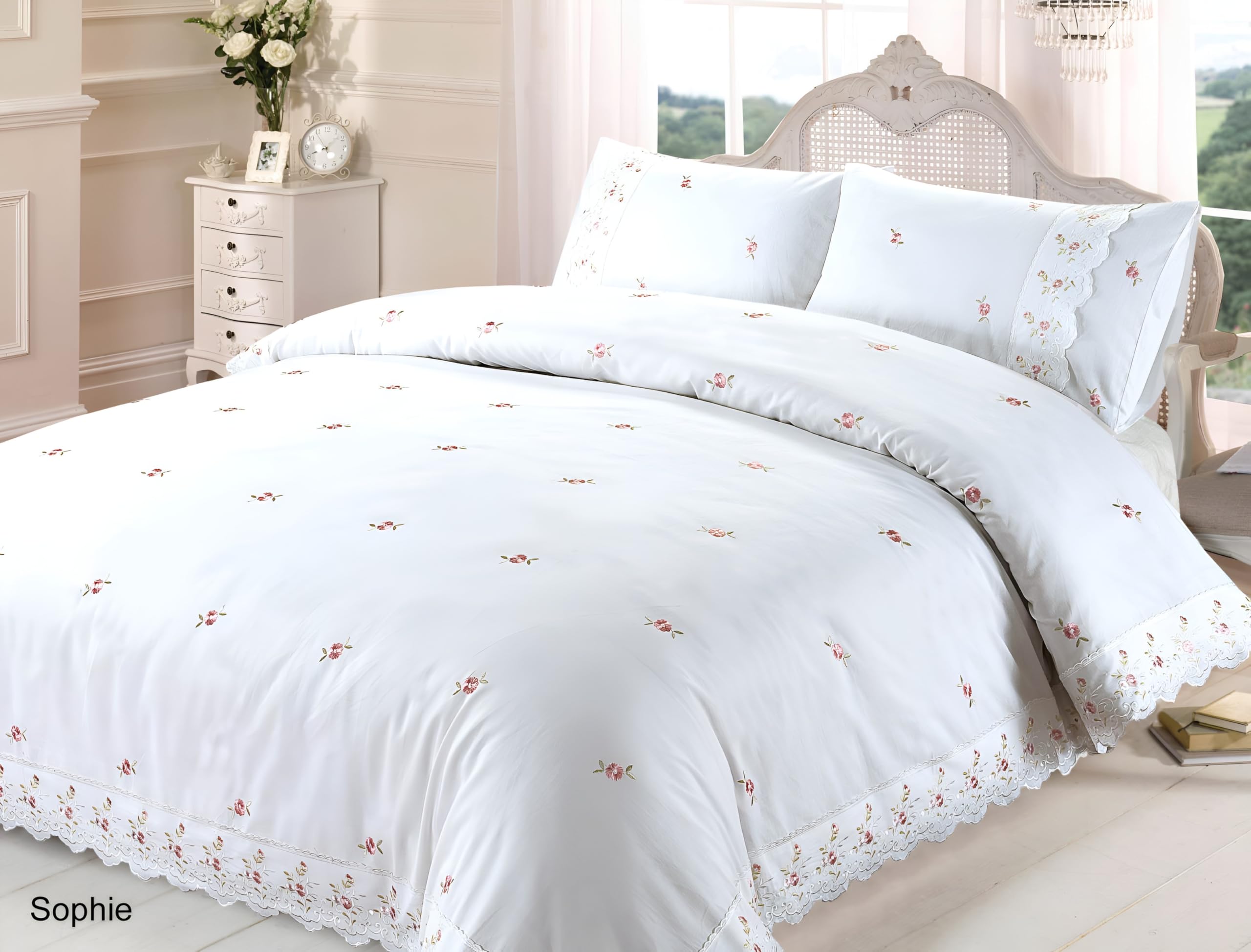 Rapport Home Sophie Floral Ruffled Super King Duvet Cover Set - white Polycotton Bedding with 2 Pillowcases, Machine Washable