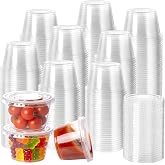 HOMIP 100PACK 4oz Plastic Portion Cups with Lids, Condiment, Jello Shot Cup | Mini Cups for Portion Control, Salad Dressing Cups, Airtight and Stackable Sauce Cups for Party, Holiday and Daily Use