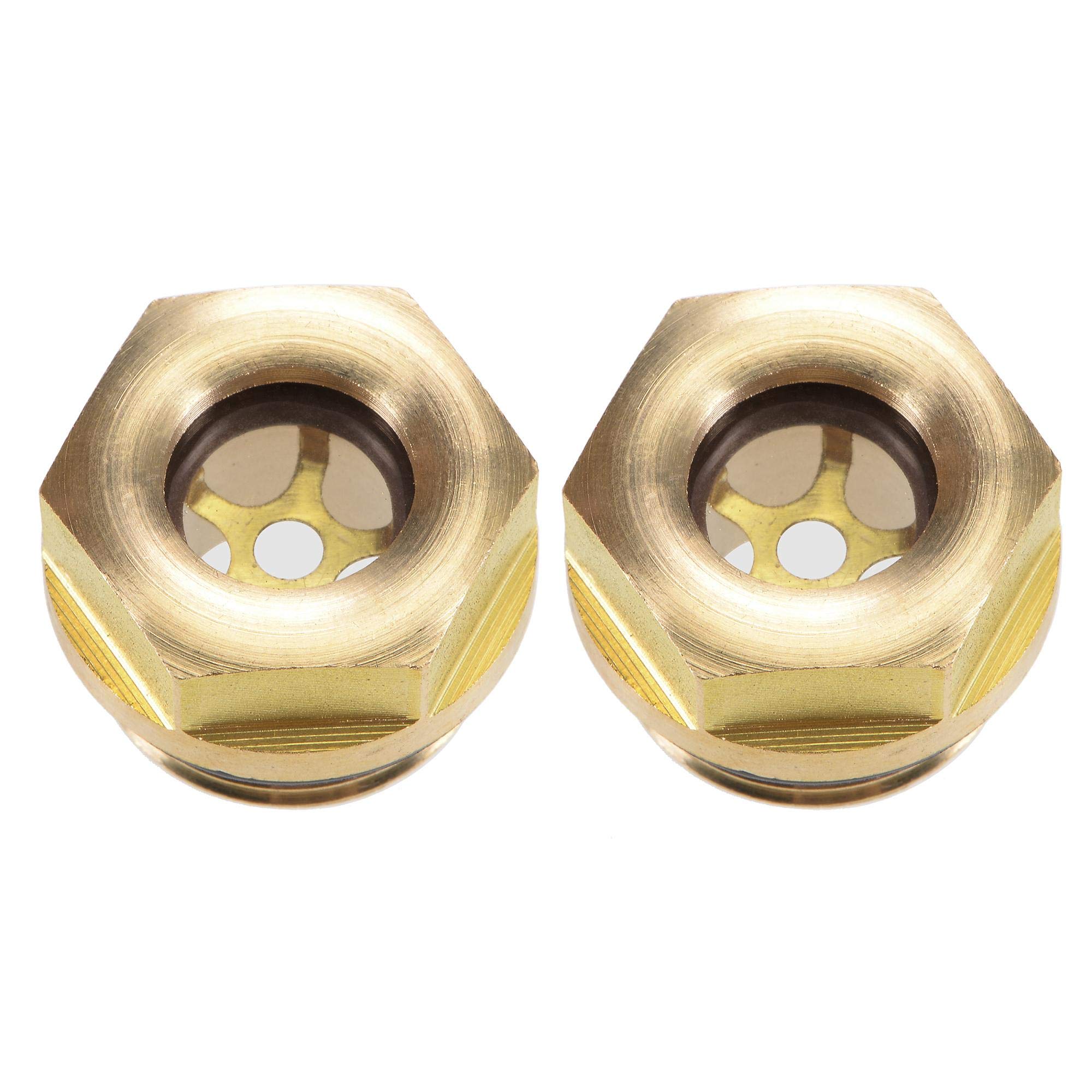 sourcing map Oil Liquid Level Gauge Sight Glass M18x1.5mm Male Threaded Brass Air Compressor Fittings with O-Ring, Yellow 2Pcs