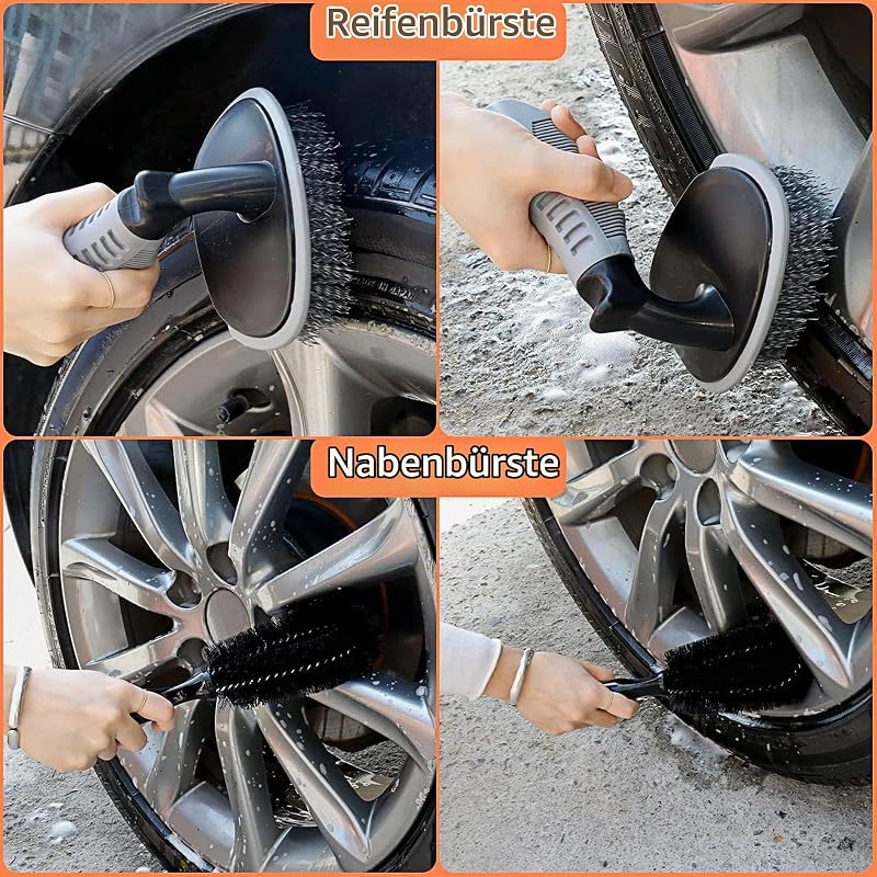 Auto Reinigungsset, Autowaschset Auto Set, 17 Stück Auto Autopflege für Auto Reinigung Innenraum und Außen, Armaturenbrett, Lüftungsschlitz, Motor, Räder, Autopflege-Geschenkset (Orange)